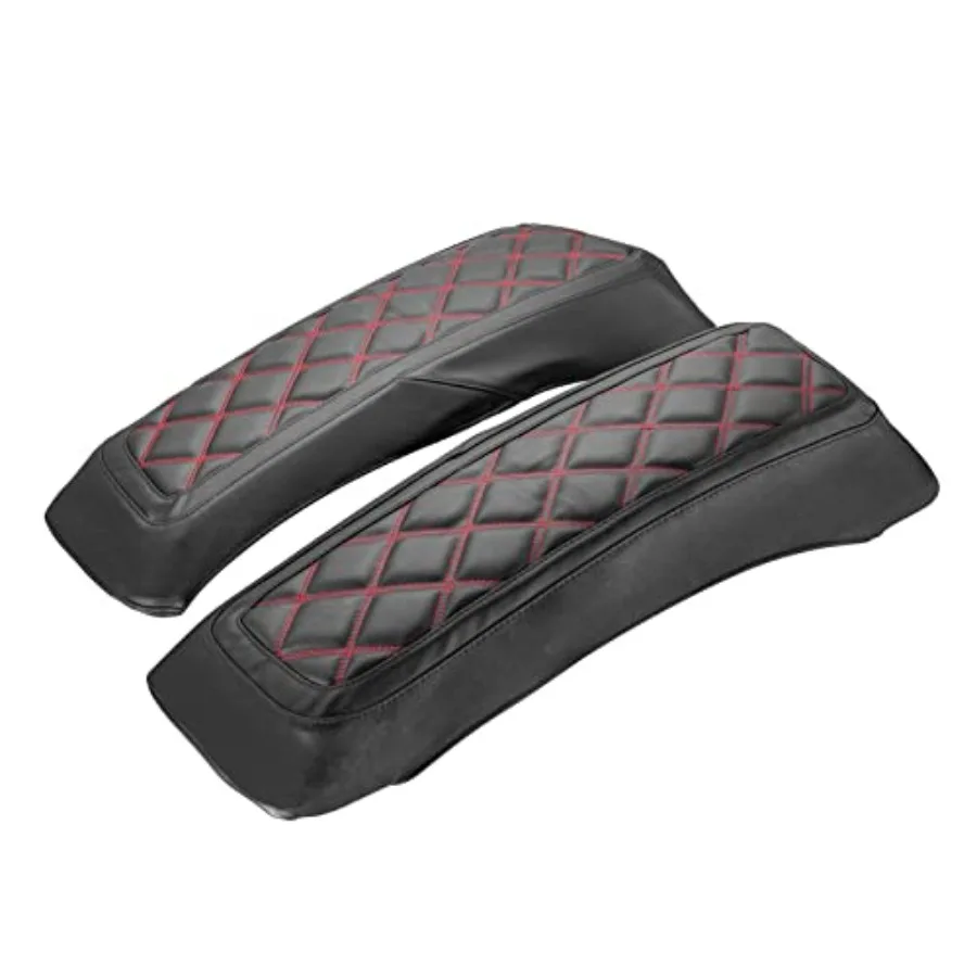 Saddlebag Lid Covers for Harley Touring Models 1993-2013, Microfiber Leather, Red Square, Durable Weather-Resistant