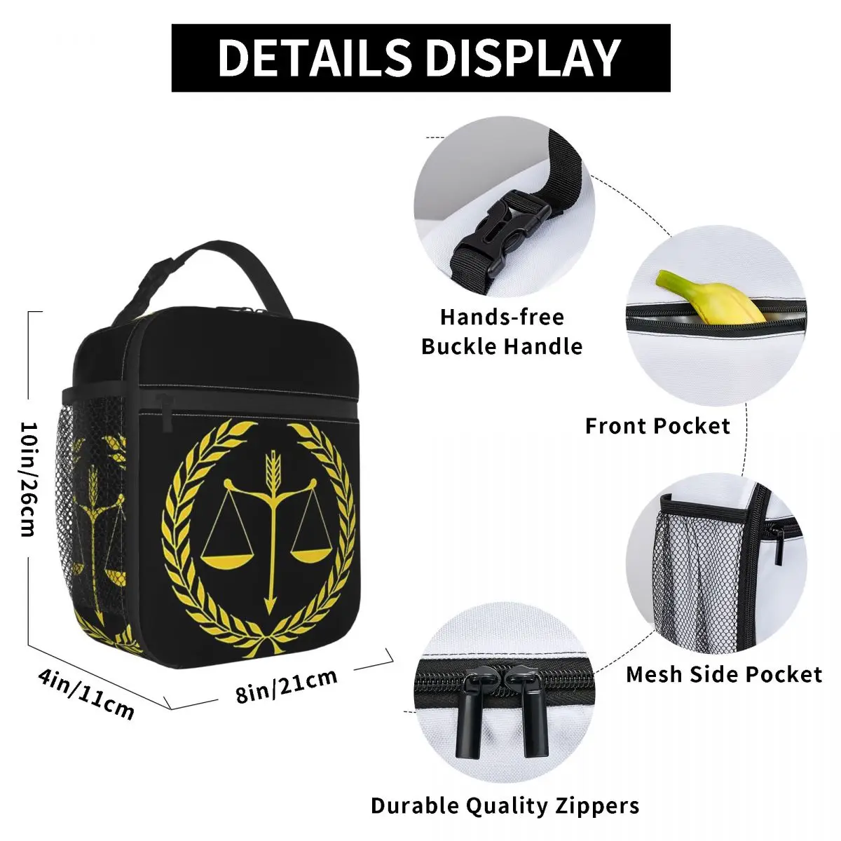 Gold Scales Of Justice Law Logo Lawyer Legal Party Insulated Lunch Bag for Kids School Cooler Thermal Food Box Tote  Lunch Boxes