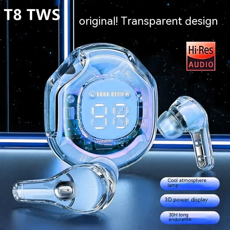 T8 TWS Wireless Bluetooth Headset Wireless Headphones Sport Gaming Headset Noise Reduction Earbuds Bass Touch Control for Phones