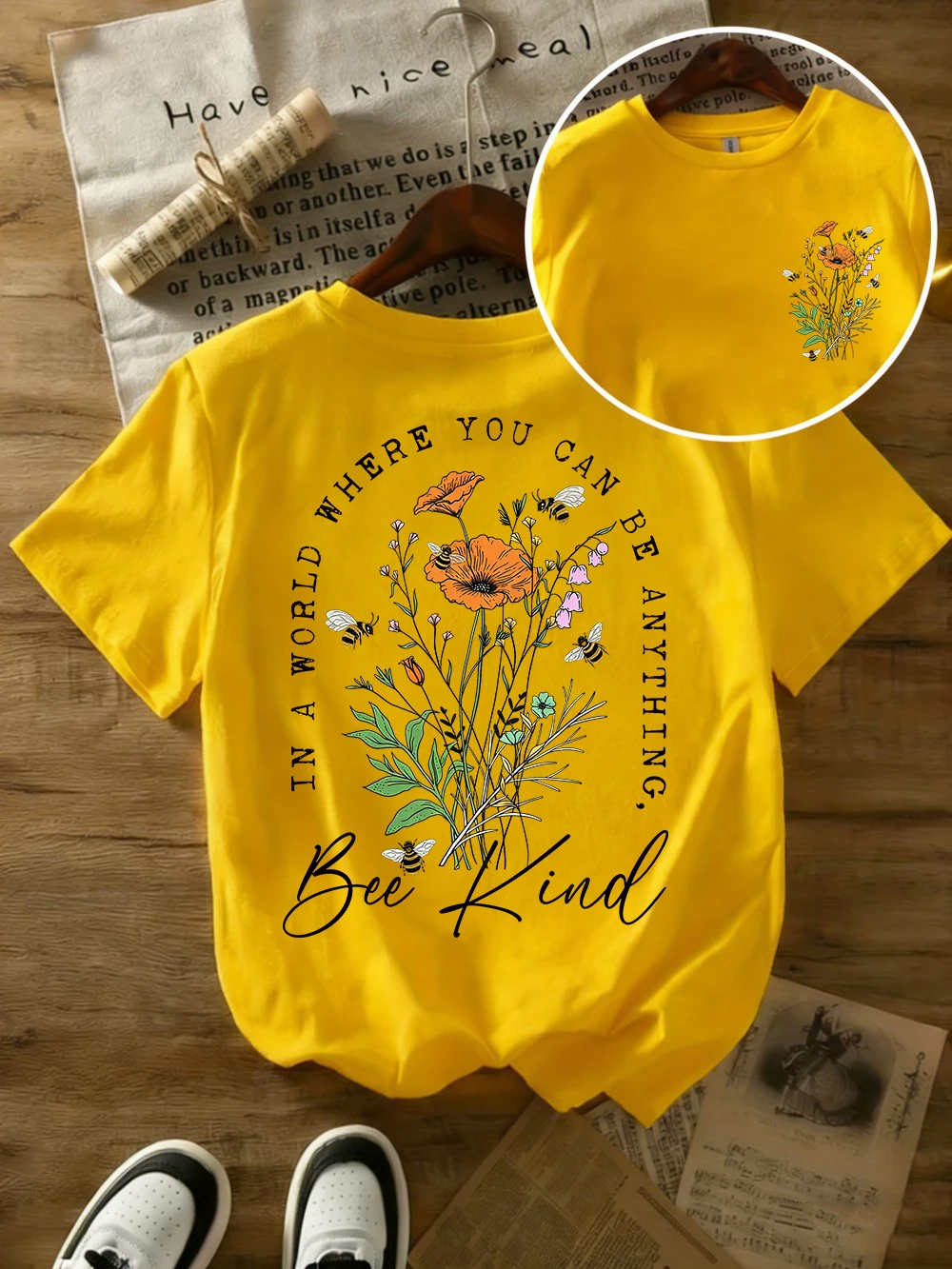 Sommer-T-Shirts mit wunderschönen Blumendrucken für Damen, übergroße T-Shirts aus Baumwolle, einfache O-Ausschnitt-Kurzarm-Tops, lässige Damenkleidung – Detail 18
