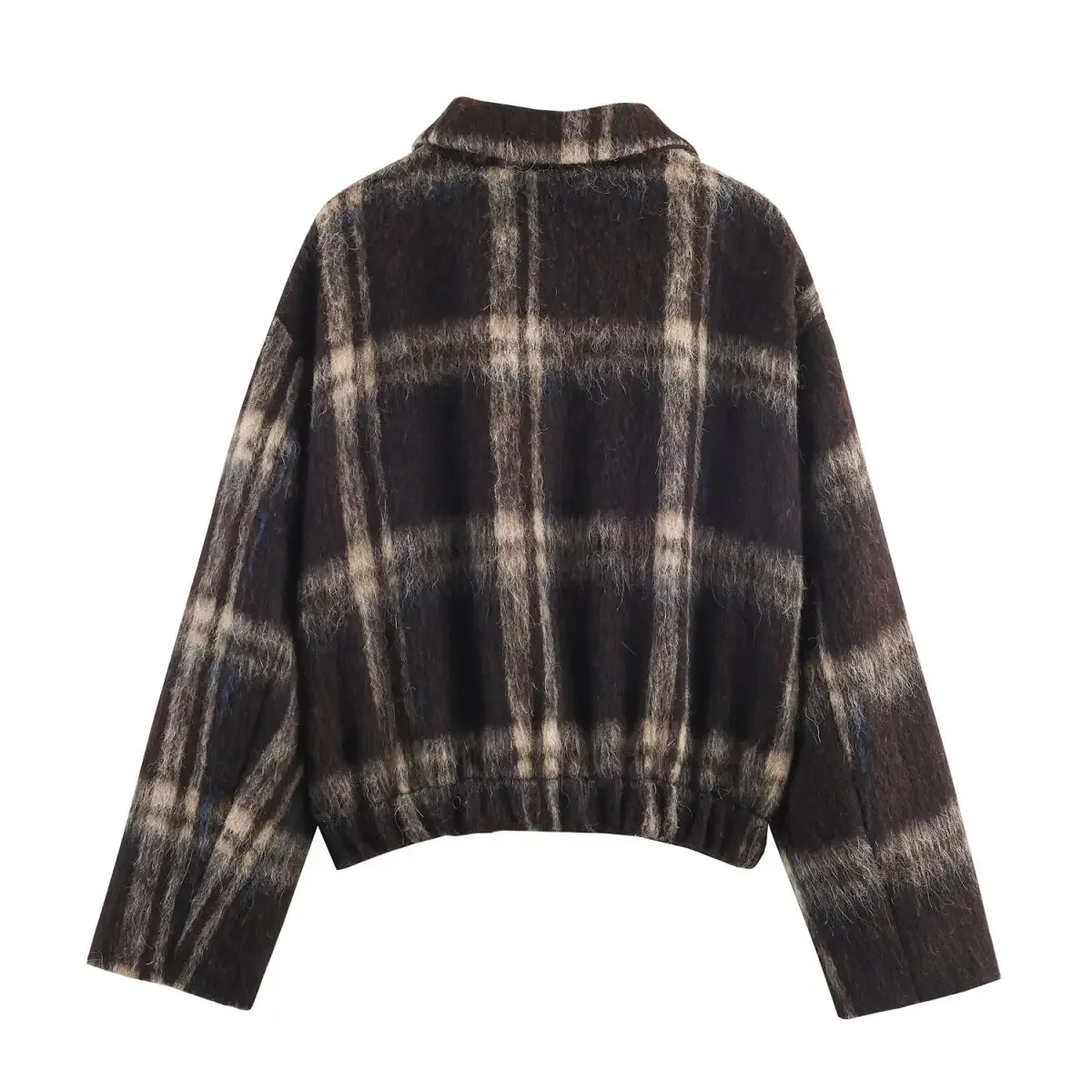 Autumn Winter New Fashion Women Short Plaid Jacket Chic Elastic Hem Long Sleeve Jacket Female Outerwear