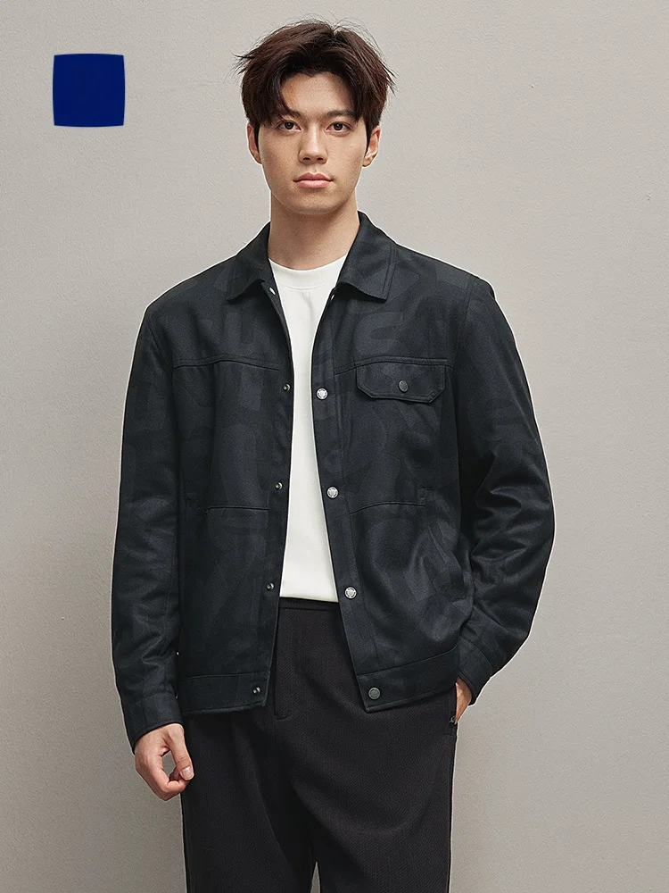 

Casual Men's Suede Jaet HLA Harbin Home Faion Urban Sle Autumn New Single Button Coat Youth Long Sve Side ket