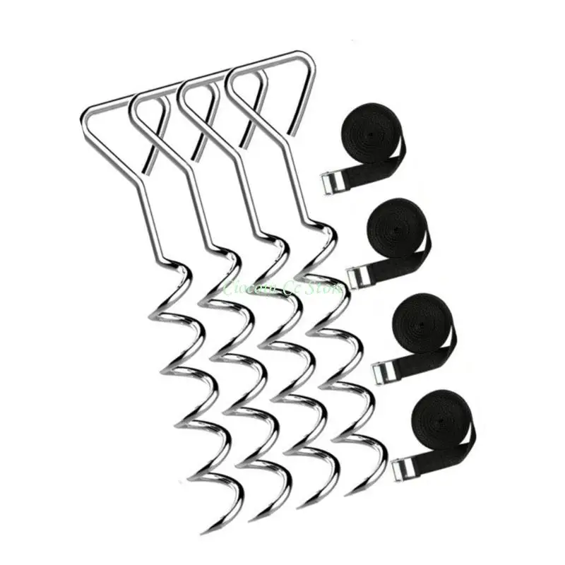 X90F Coiled Earth Holding 4 Pieces For Trampoline Tent Outdoor Use Heavy Duty Galvanized Steel 15.8 Inch