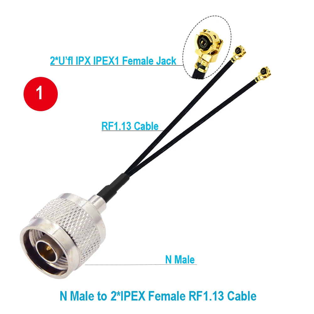 1PCS BEVOTOP N to  Splitter Cable N Male to 2*   1 Female Jack RF1.13 Pigtail Antenna Extension Cable Jumper