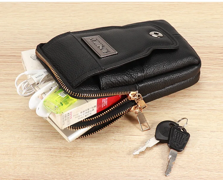 Herren-Leder-Gürteltasche für Outdoor-Arbeit, Handyhülle mit Großer Kapazität, Schulterriemen, Umhängetasche für Business und Freizeit – Detail 11
