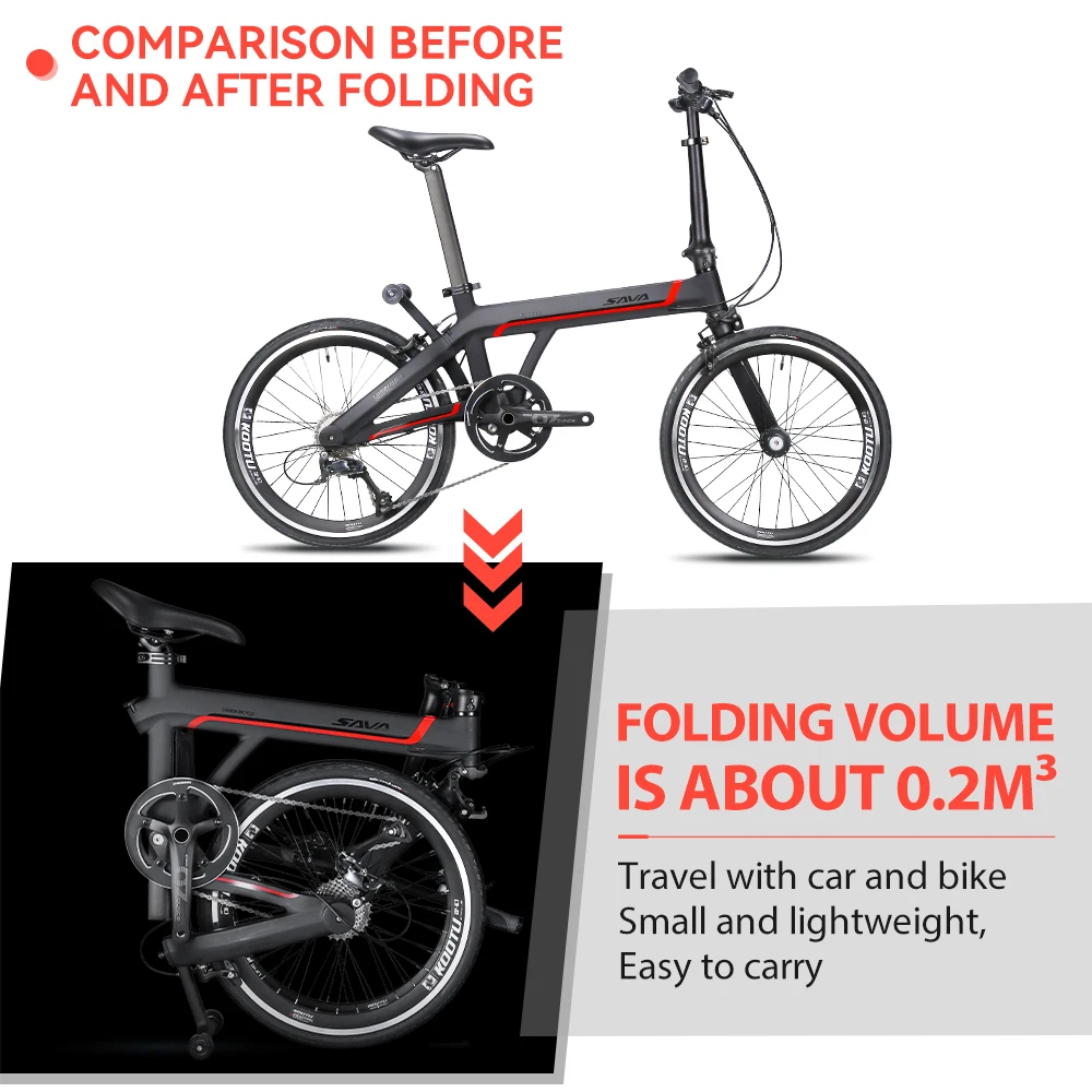 

SAVA Z3 Single-Arm Folding Bike 20-inch Carbon Fiber 9-Speed with SHIMAN0 SORA R3000 - Portable Travel-Friendly Bicycle