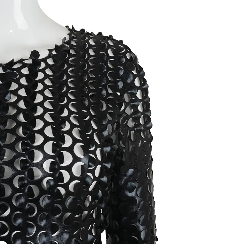 Sexy Hole Bodycon Mini Dress Long Sleeve O Neck Women Party Nightclub Wear Outfits New Fashion Hollow Out See Through Dress
