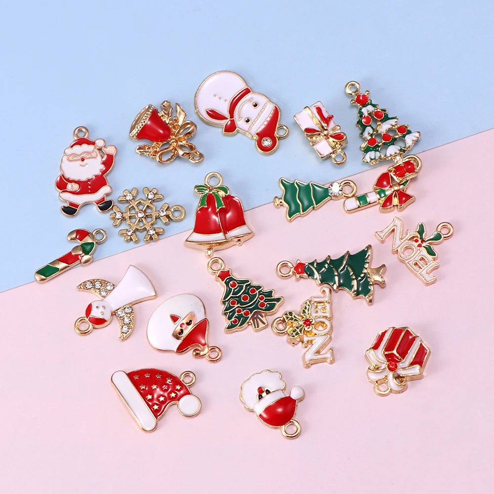 10-80pcs Enamel Christmas Charms Fashion Metal Alloy Xmas Pendant for DIY Jewelry Making Accessories Christmas Decoration