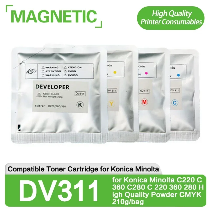 1PCS DV311 DV 311 Developer Powder Compatible for Konica Minolta C220 C360 C280 C 220 360 280 High Quality Powder CMYK 210g/bag