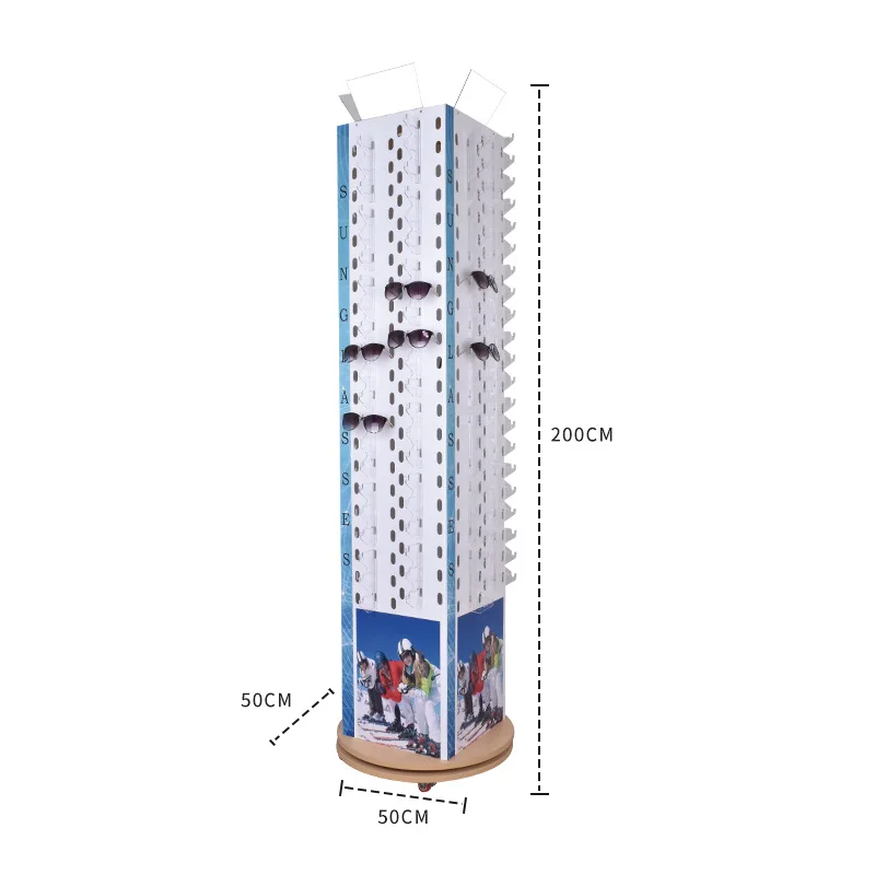 New rotating optical store display rack floor-to-ceiling with mirror glasses showcase