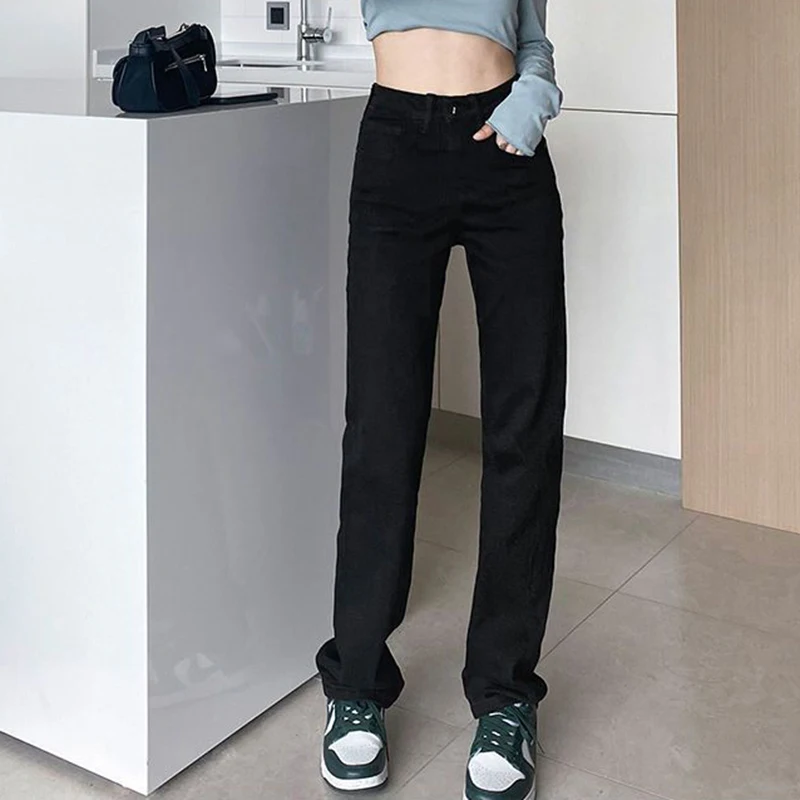 

Female High Waist Solid Thin Jeans Hot Sale Classic Women Narrow Straight Leg Pants Girls Fashion Casual Denim Trousers
