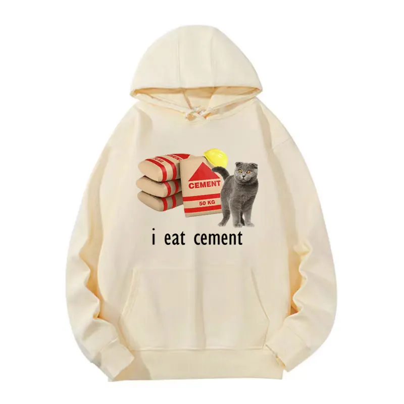 I Eat Cement Funny Cat Meme Graphic Hoodies Men Women Fashion Vintage Humor Hoodie Male Fleece Long Sleeve Pullovers Sweatshirt