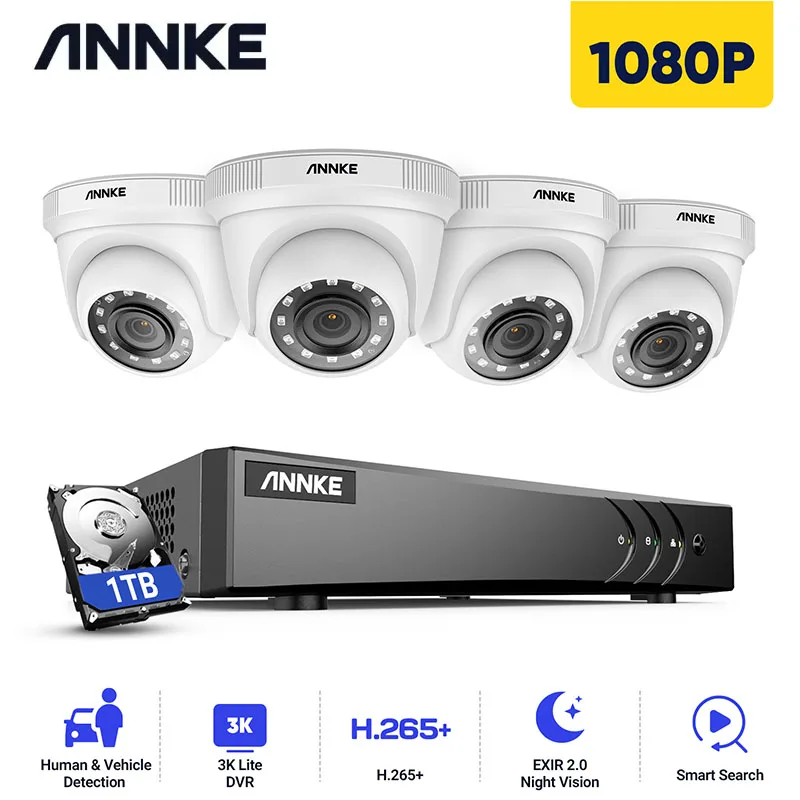

ANNKE 8CH 1080P CCTV System 1080P DVR Kit 4pcs 2.0MP Outdoor Security Cameras System IR night Video Surveillance Kit