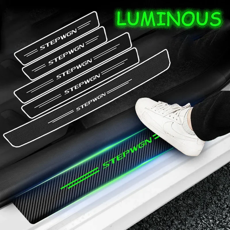 Luminous Car Threshold Door Pedal Strips for Honda STEPWGN Logo Rear Trunk Sill Bumper Protective Sticker Anti-Scratch Decals