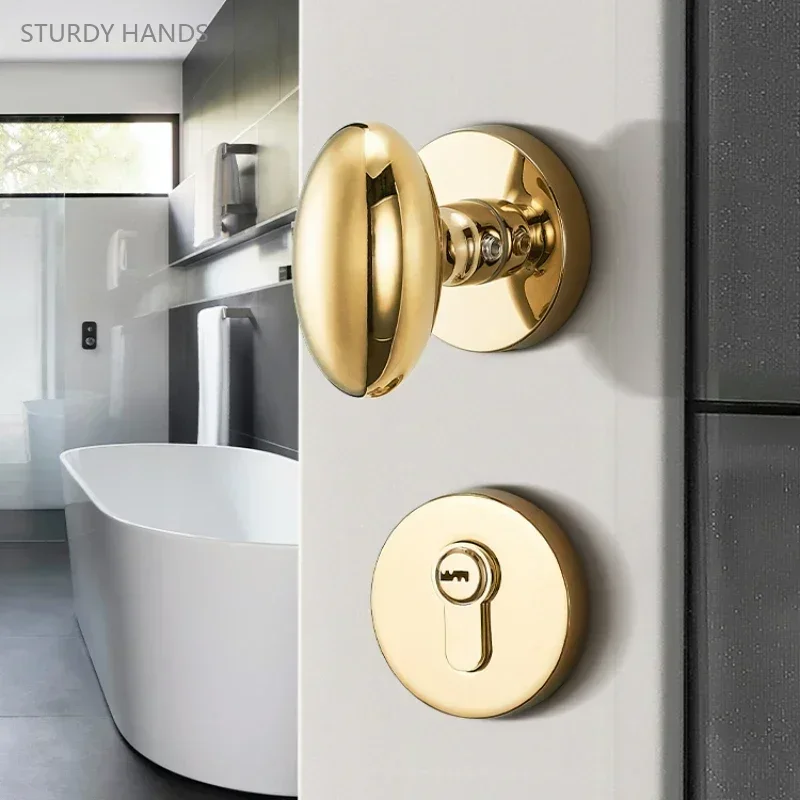 1 set of alloy indoor silent door locks light luxury and minimalist bedroom double door golden duck egg shaped handle lock set