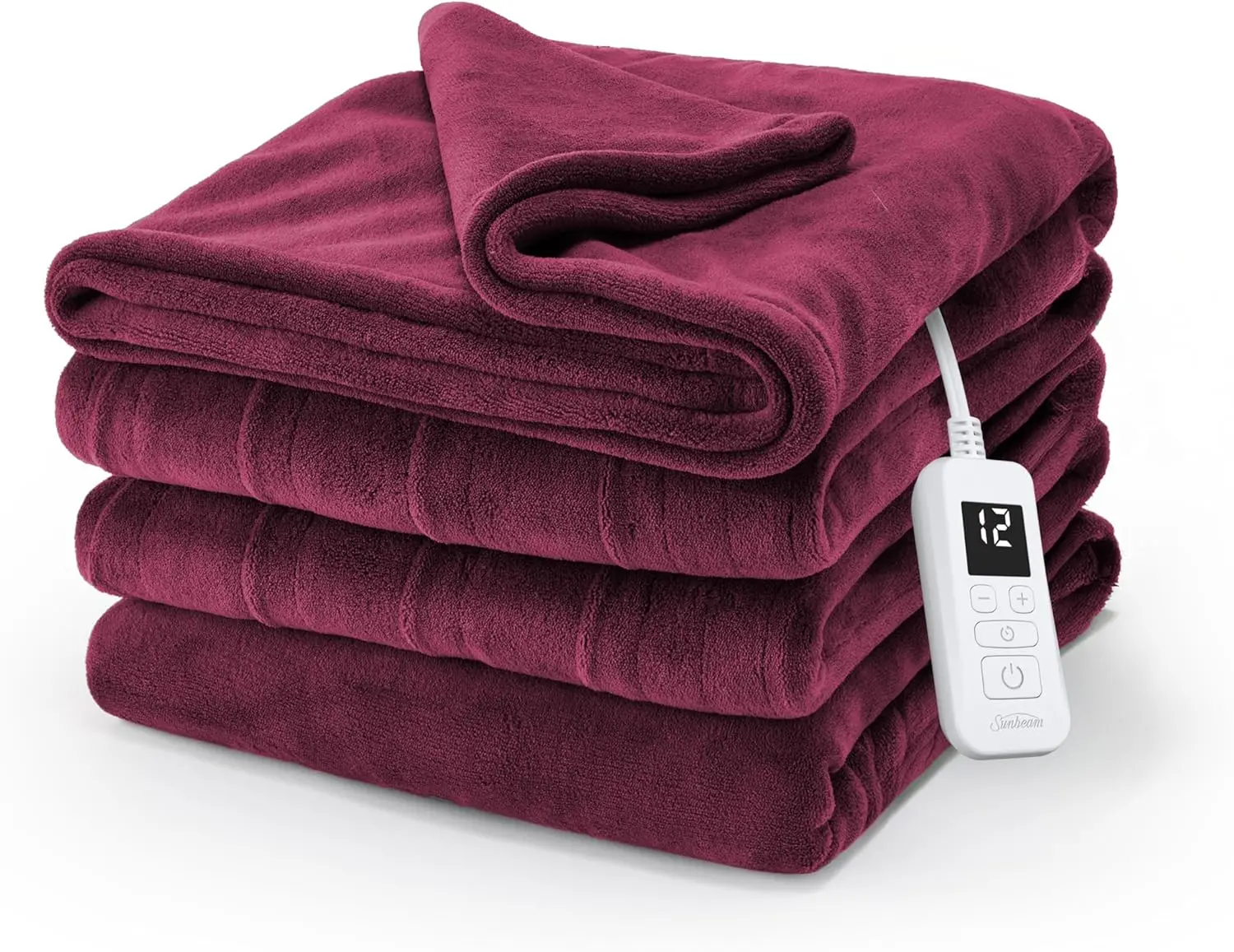 

Electric Heated Blanket with 12 Heat Settings, Auto Shut-Off, Fast Heating, Machine Washable in Cabernet Color, Twin Size