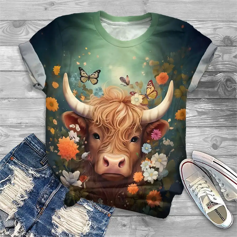 Summer Cow Animal 3D Print T-shirts Women Streetwear Harajuku Casual Fashion Y2k Short Sleeve T Shirt O-neck Tees Tops Clothing