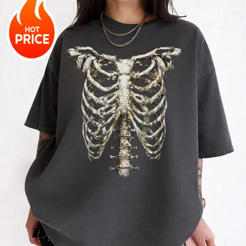 Anatomy Rib Pattern T-shirt, Human Skeleton T-shirt Women's T-shirt Summer New Unisex High Street T-shirt