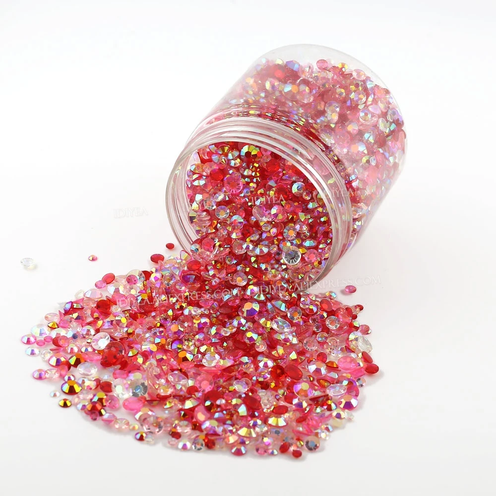 IDIYEA 35g 100g in Box Mix Colors Sizes 3-6mm Resin Rhinestones FlatBack Plastic Non Hot Fix Crystals Glitters For DIY Nail Art