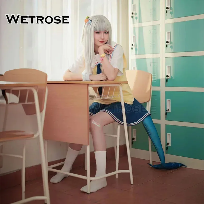 

【Wetrose】Gawr Gura JK Косплей Костюм Shark101 Новый наряд Hololive Vtuber Holo EN Школьная форма Повседневная одежда Комплект париков Хвост