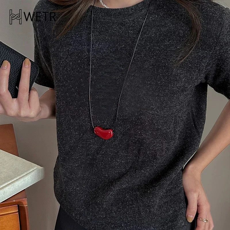 الأحمر الحب القلب قلادة معلقة قلادة المرأة حبل معلق فاخر سحب حبل أسود سترة سلسلة اكسسوارات نسائية #3