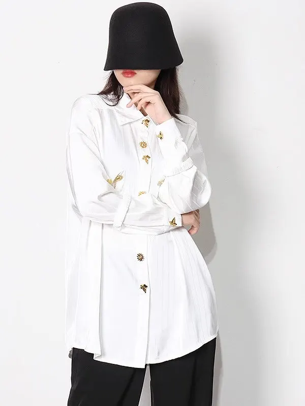 Primavera 2025 Nuovo Sle Satin irt Comodo Casual Bottone dorato Donna Faion Icon Ampia gamma di utilizzo Lungo Sve Ne