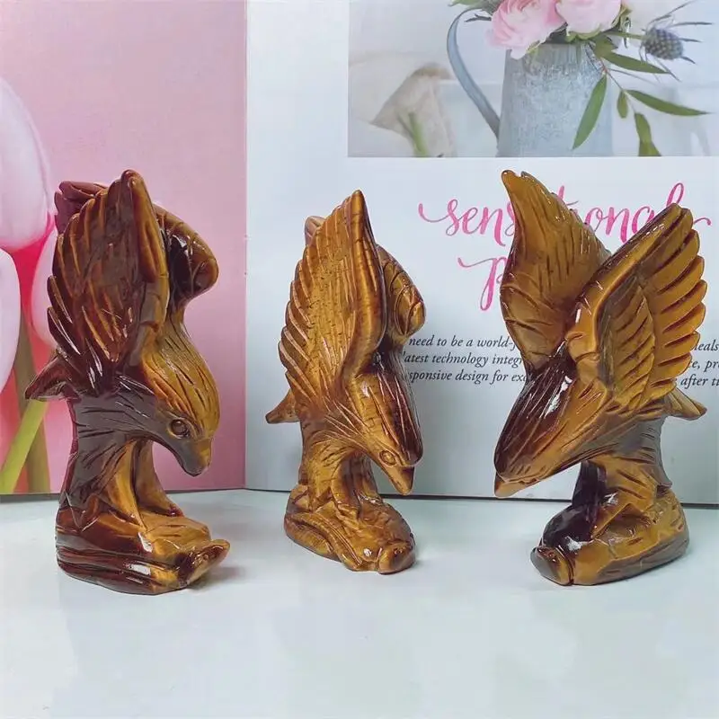 

11.5cm Natural Tiger Eye Stone Eagle Carving Powerful Animal CrystalFor DIY Home Decoration Accessories Gift 1pcs