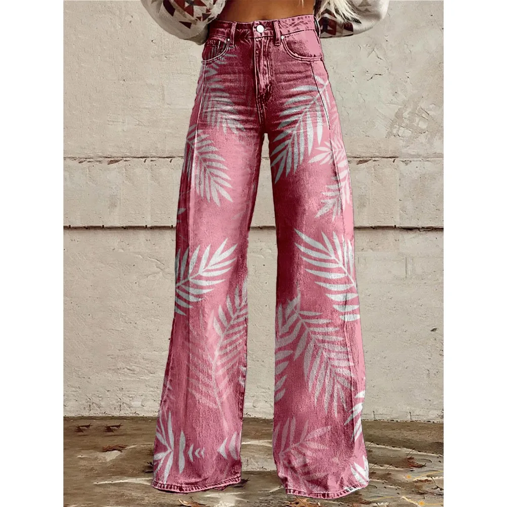 بنطال واسع الساق بطباعة غروب الشمس الاستوائية على الطراز البوهيمي - بنطال شاطئ نسائي مثير متوهج بتصميم شجرة النخيل لقضاء عطلة الصيف