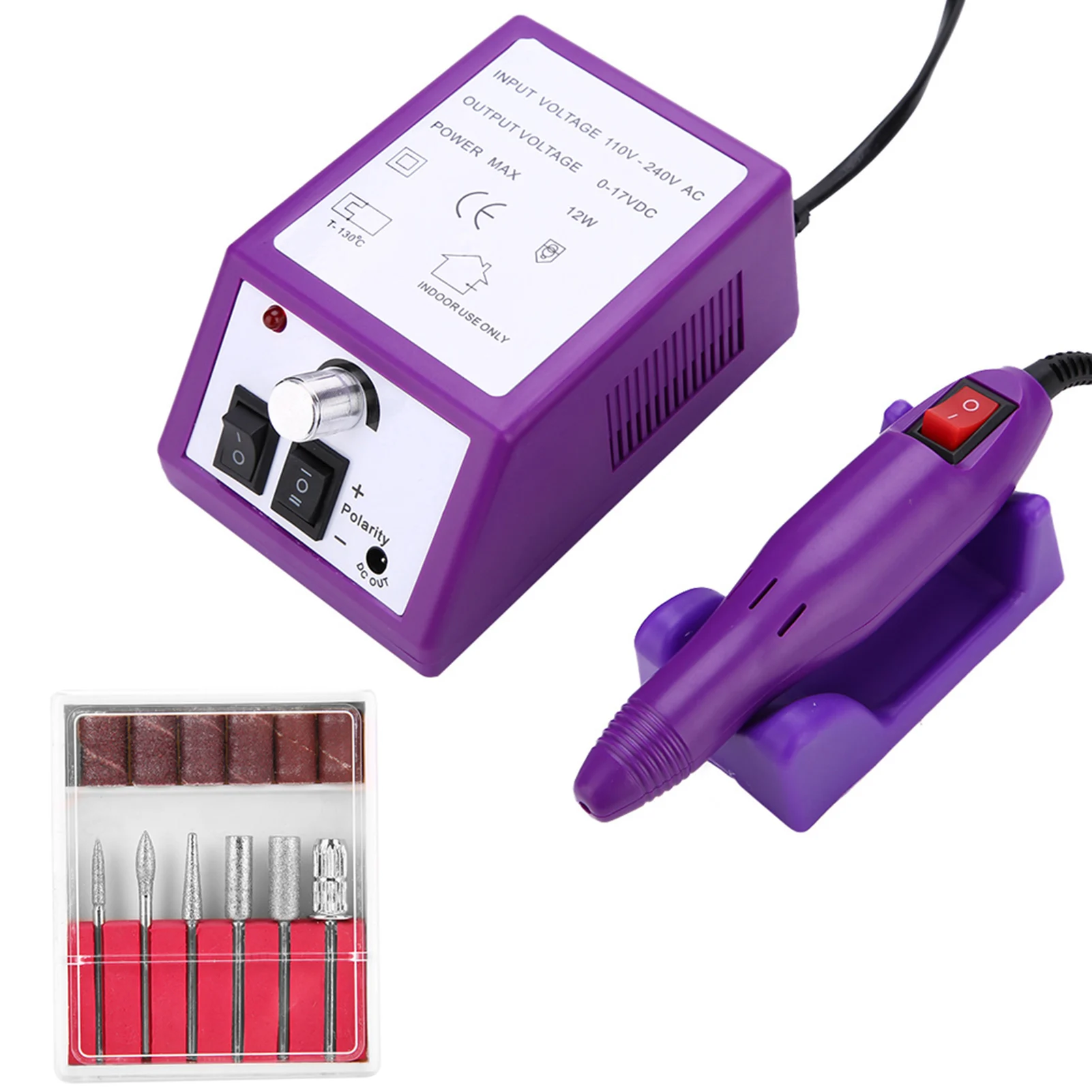 Máquina de broca da arte do prego ferramenta broca da arte do prego profissional elétrica máquina arquivo manicure pedicure lixar broca kit roxo