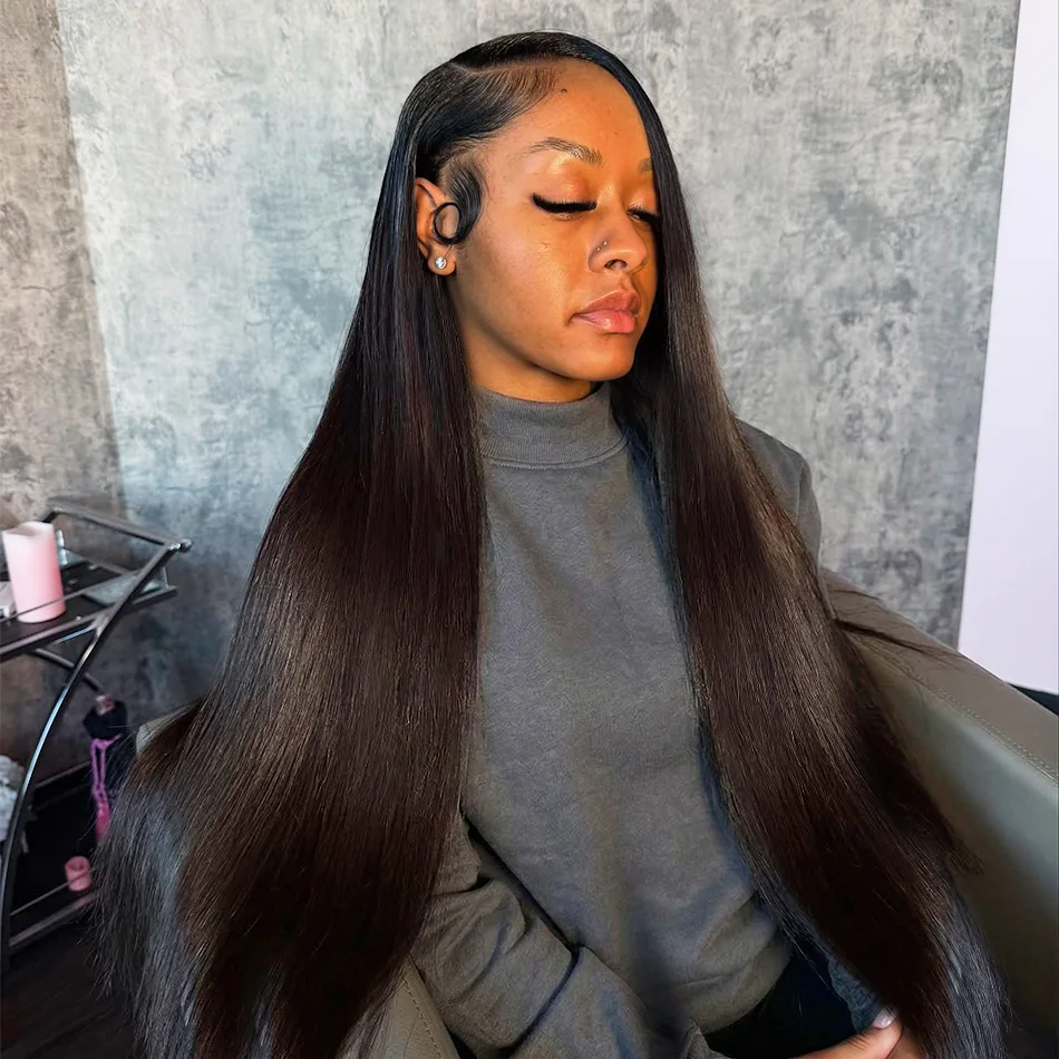 

Парик из натуральных волос с плотностью 250%, 40 дюймов, прямые волосы, 13x6 HD кружевной фронтальный парик для женщин, 5x5 безклеевой парик, густой, готовый к носке