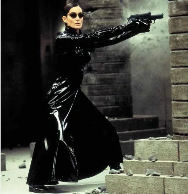Abrigo de cuero de PVC negro brillante de la película Neo Trench, disfraz de cosplay de Neo de Matrix, uniforme para adultos, mujeres y hombres, disfraz para fiesta de Halloween