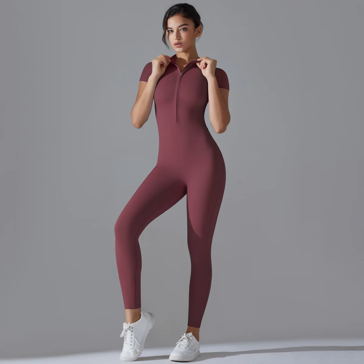 Mono deportivo con cremallera para mujer, conjunto de ropa de gimnasio, Yoga, Pilates, ropa de entrenamiento, atuendo de realce