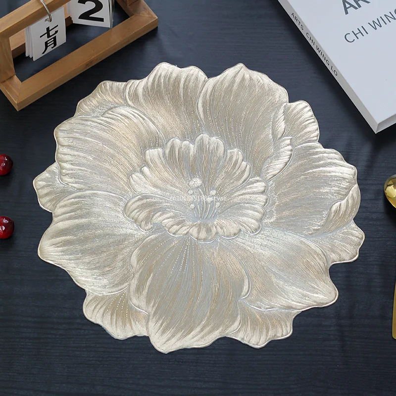 Lotus-Shaped Heat-Resistant and Washable Placemat Insulation PVC Place Mats Coasters Hotel Oil Proof Table Mats for Dining Table