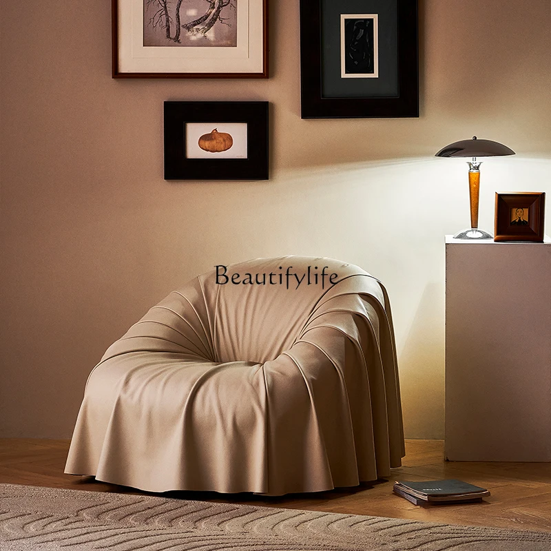 

Vertical pleated leather sofa living room light luxury modern new first-layer cowhide sofa chair