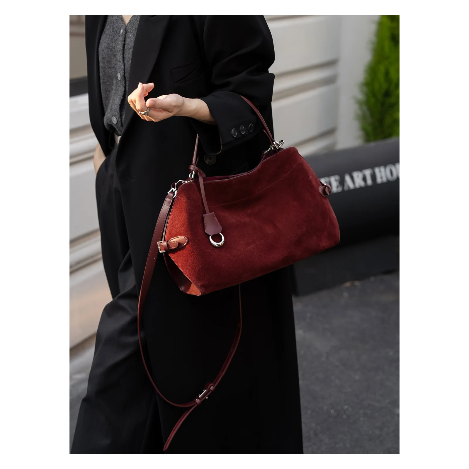 26SS custom modern design suede ladies brown frosting genuine leather handbags real leather cowhide tote bag women shoulder bag