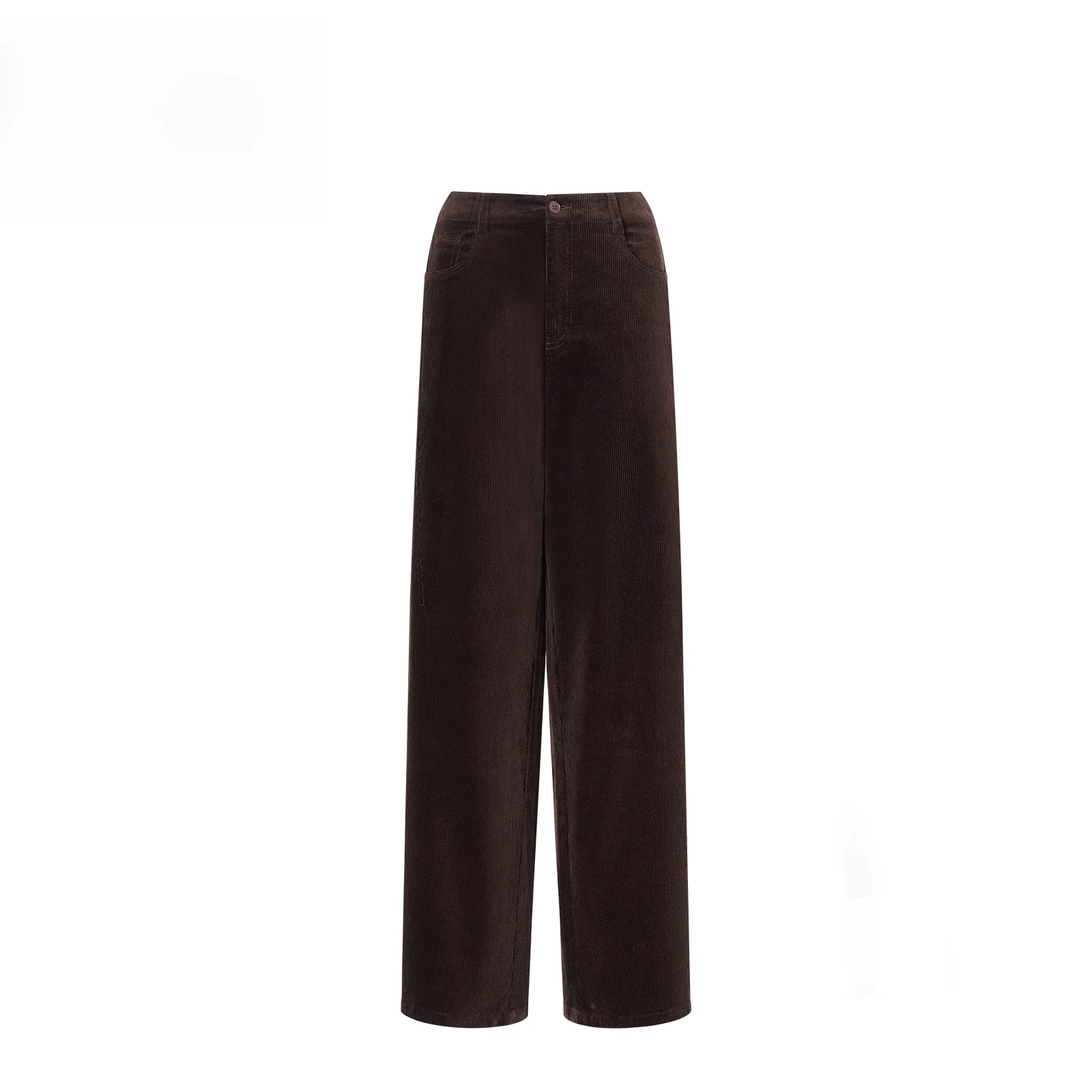 

High Waist Wide Leg Pants Women's Loose Fit Velvet Trousers Casual Style Button Closure Cotton Blend Long Pants