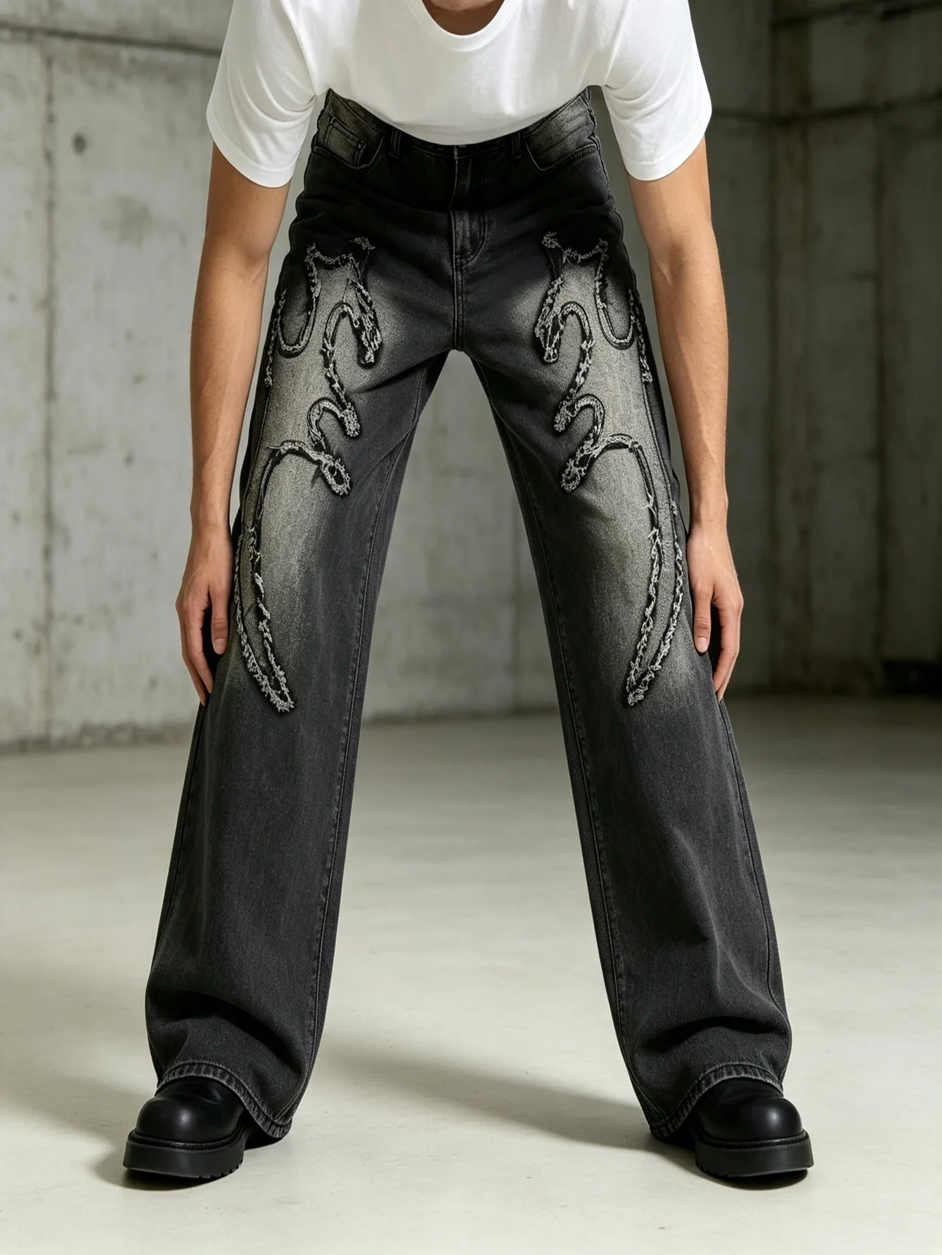 Fashion Y2K Trendy American Street Relaxed Straight Denim Jeans Wear-Resistant Denim Fabric, All-Match Daily Outfit, Heartfelt F