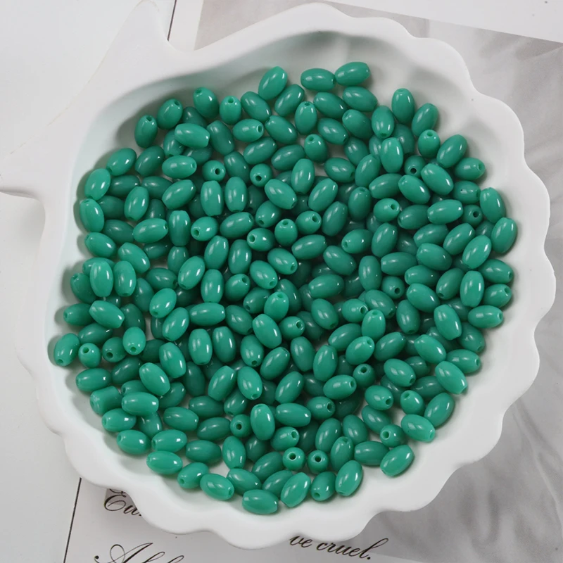 4X6mm Solid Color Green Oval Glass Rice Spacer Beads 100/200/400/800pcs Loose Beads for Bracelet DIY Jewelry Matching