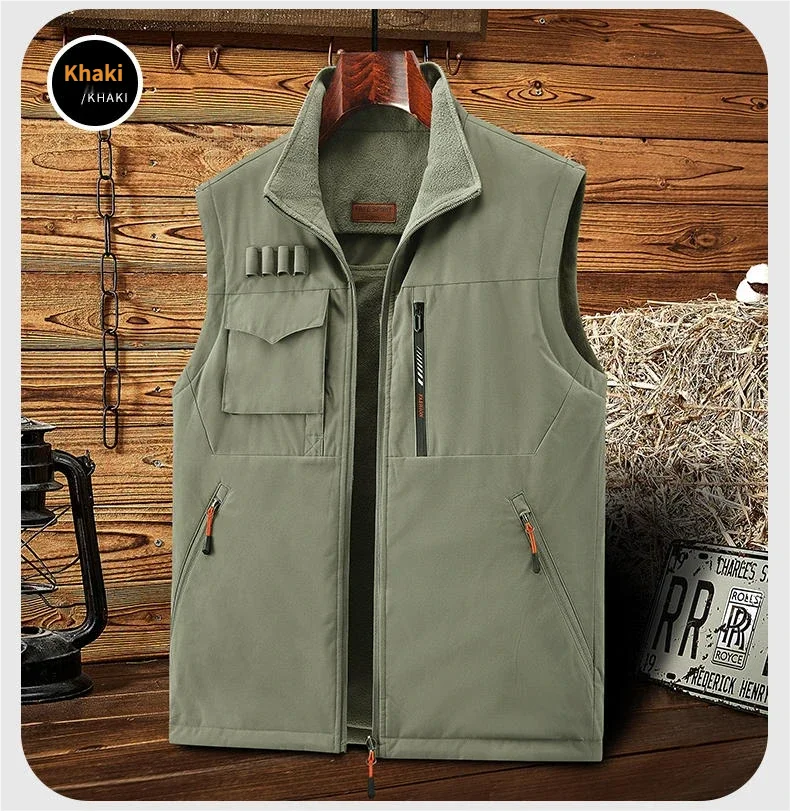 

Double sided wear workwear style Asian Size Men Autumn and Winter warm sleeveless vest with fleece casual versatile