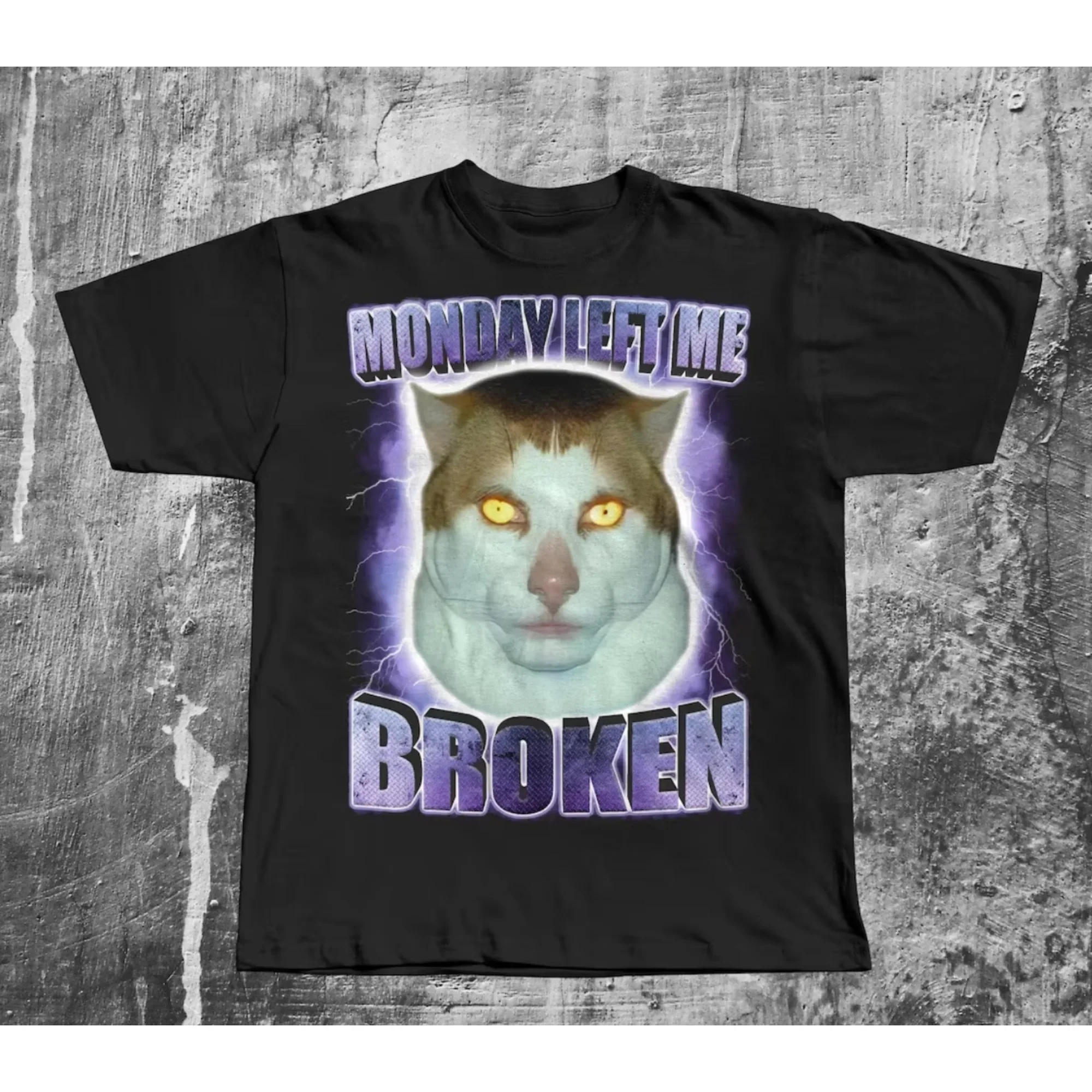 Image of 2026 neue Frauen Montag Links Mich Gebrochen Lustige Katze Meme T-shirt Brainrot T Shirt T-shirts Frauen Kleidung Oversize T-Shirt Y2K Top