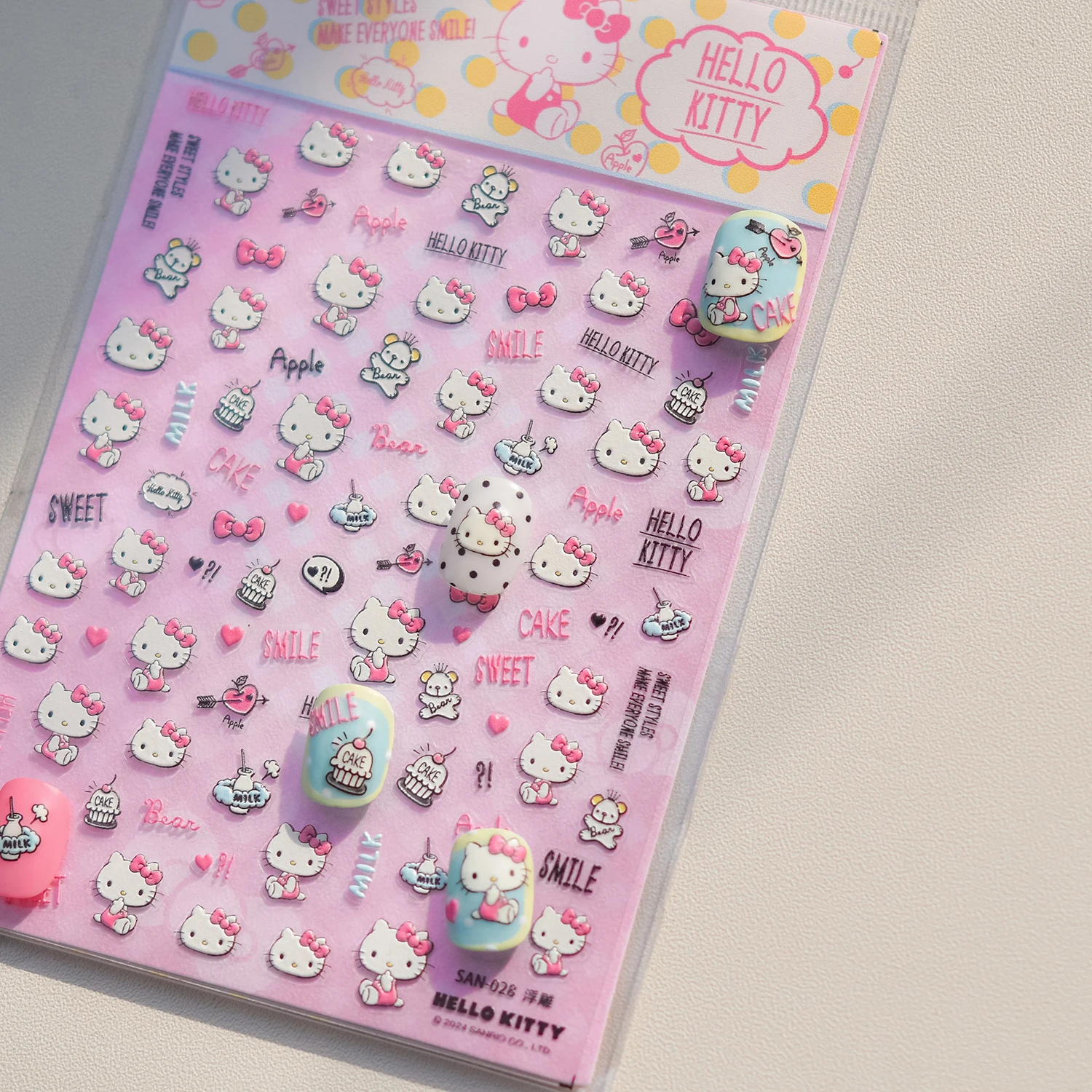 1PCS 5D Emboss Kurome Hello Kitty Nail Stickers Sanrio Self-Adhesive Nail Art Accessories Cute Cinnamoroll Press Nail Parts