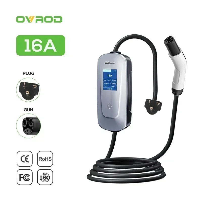 For Ovrod Home 3.8kw Portable EV Charger Tesla NACS Electric Vehicle Charging Station 16A Rated Current New Condition