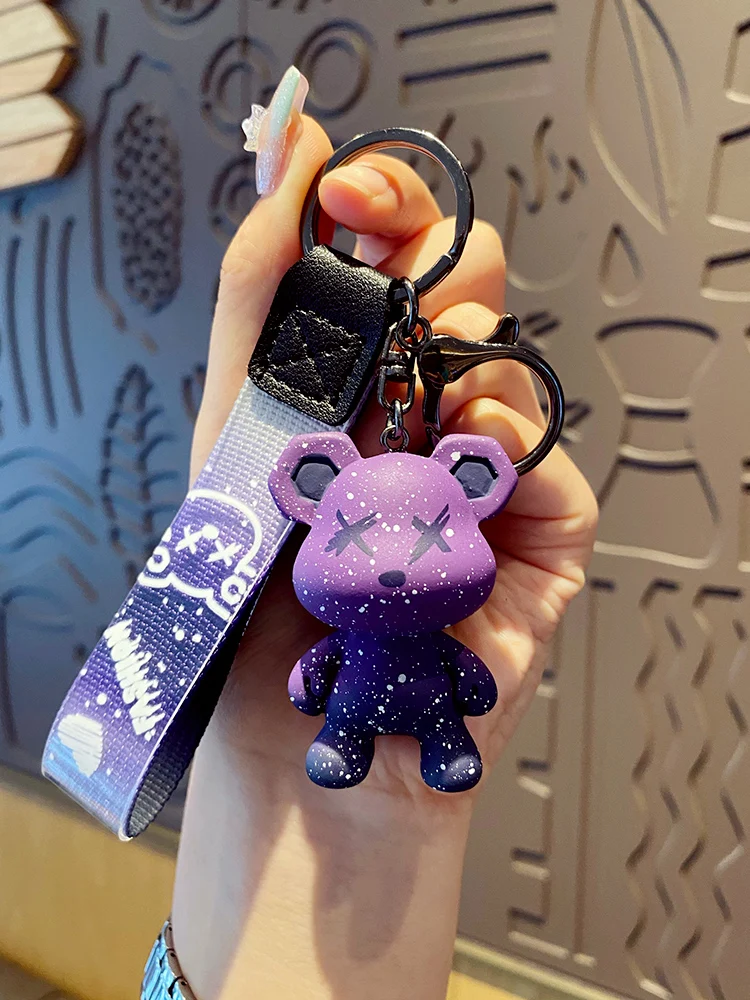 Chameleon Bear Car Keychain Exquisite Cute Backpack Hanging Ornaments Adorable Car Key Ring Pendant Creative Children's Gifts