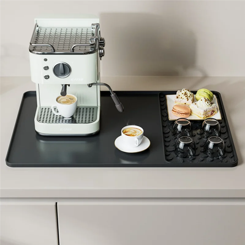 

B58B-Silicone Coffee Mat 15.75X23.6Inch Coffee Bar Mat With Detachable Dish Drying Mat Raised Spill Proof Edges
