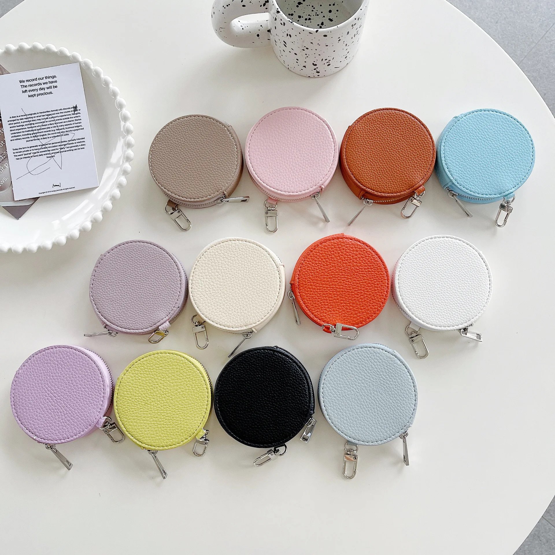 Pebble Leather Coin Purse Japanese Korean Style Cute Mini Circle Round Zipper Coin Case Change Purse