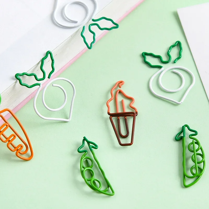 4PCS/lot Kawaii Paperclips Binder Clips Carrot Ice Cream Pea Turnip Shape Bookmark Ticket Holder Paper Clip School Stationery