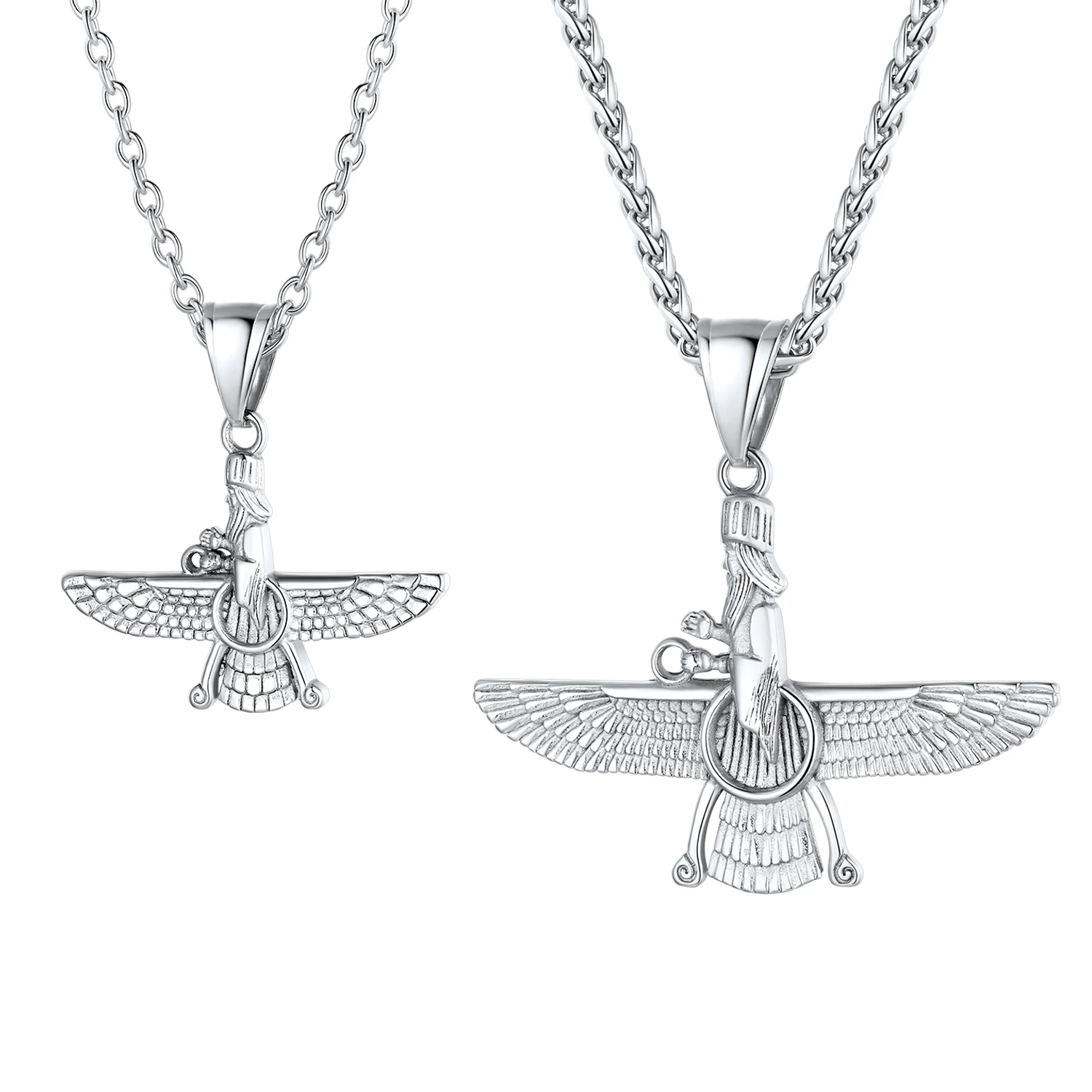 Size S/L Faravahar Necklaces Ahura Mazda Pendant Stainless Steel Zoroastrian Iranian Necklaces for Man Women Iran Jewelry Gift