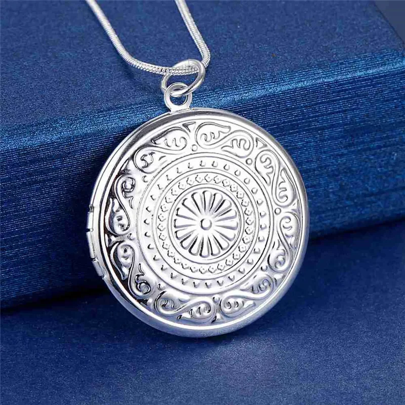 Hot 925 Sterling Silver classic round Photo frame Pendant Necklace for woman brands wedding party fashion Jewelry Christmas Gift