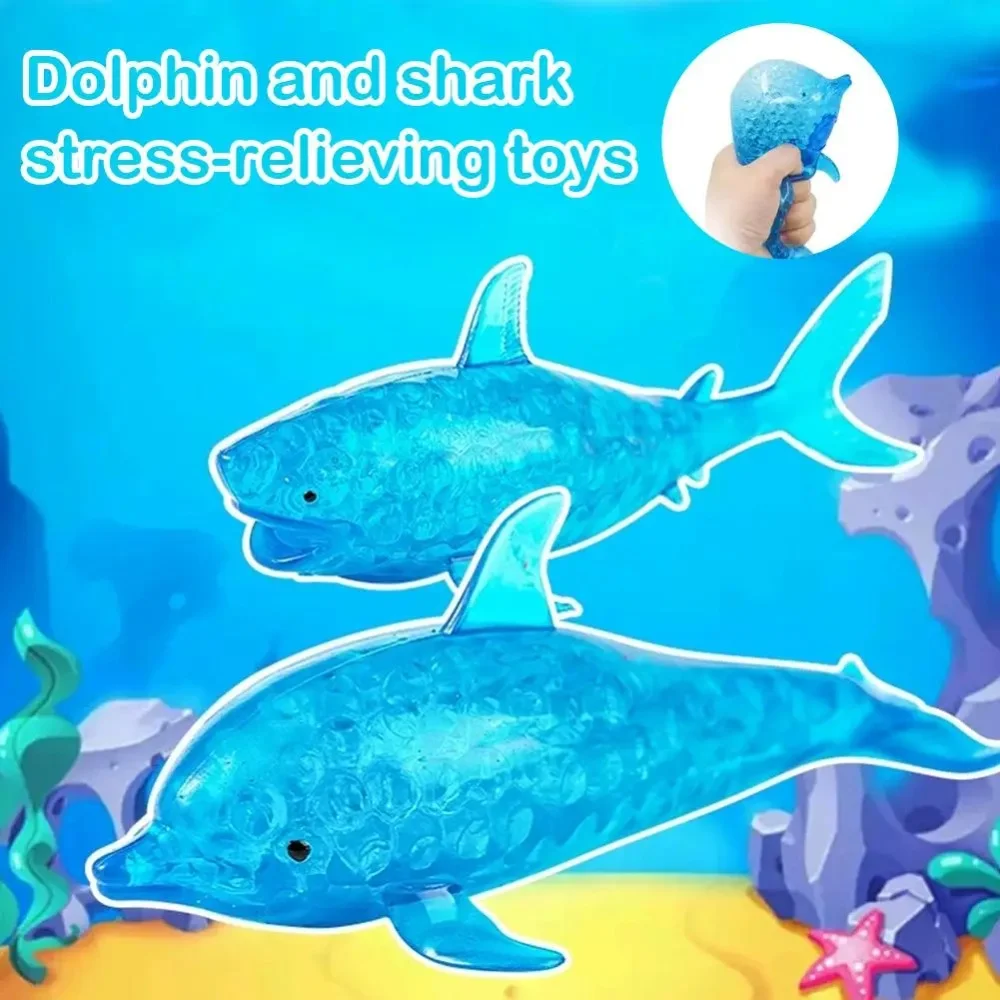 Quetschbarer Hai-Delfin-Stressball, dehnbares Quetschspielzeug, weiches sensorisches Fidget-Spielzeug für Kinder und Erwachsene, Angstlinderung, Schreibtischdekoration, Geschenk