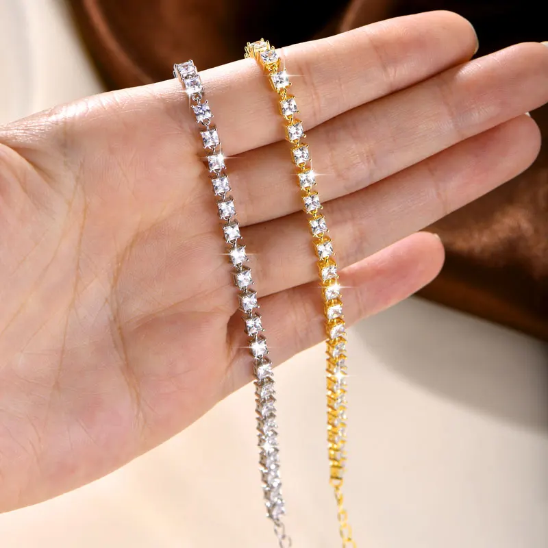 

RAPRGOLD 14K Gold Filled 3X3MM Full Square Zircon Tennis Bracelets for Women Gold Chains Wedding Fine Jewelry Gifts Accessories